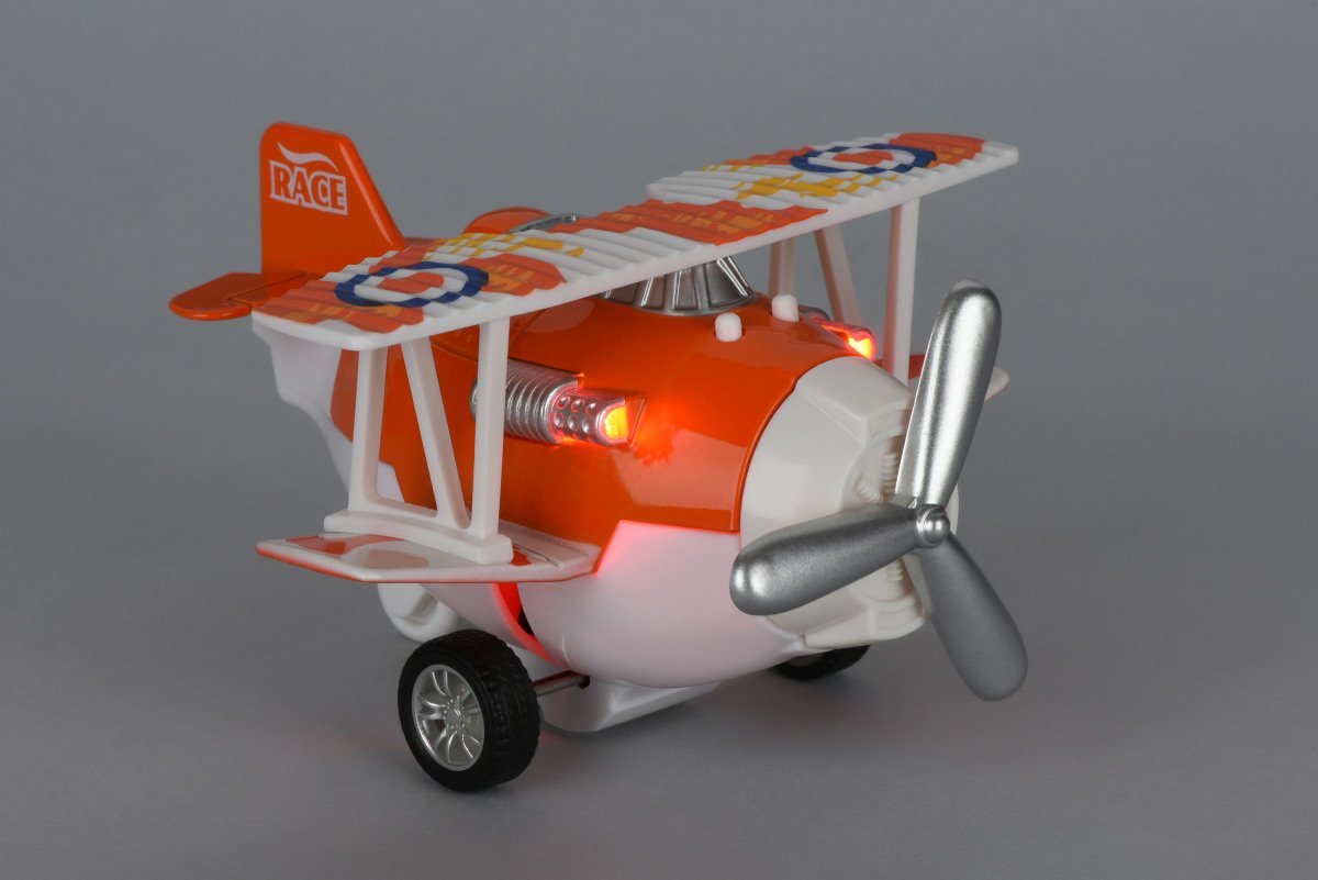 Metalowy samolot bezwładnościowy Same Toy Aircraft pomarańczowy ze światłem i muzyką SY8012Ut-1 - obrazek 2