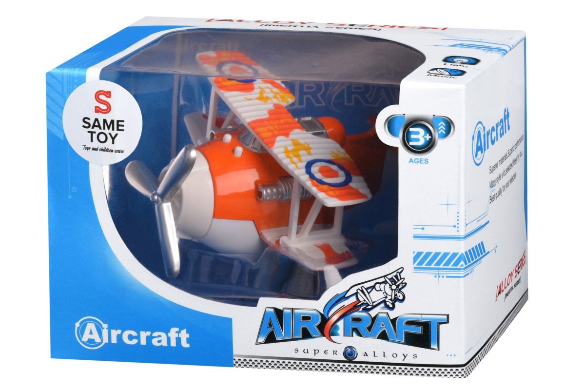 Metalowy samolot bezwładnościowy Same Toy Aircraft pomarańczowy ze światłem i muzyką SY8012Ut-1 - obrazek 5