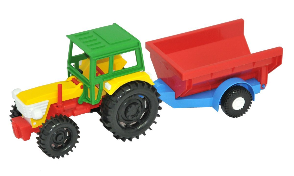 Ciągnik z przyczepą w zielonym pudełku