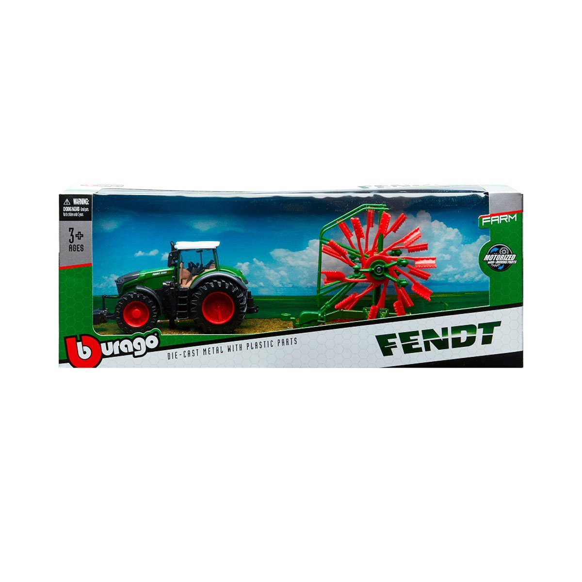 Model ciągnika Fendt 1050 Vario z wałkiem zgrabiarki 10 cm Bburago 18-31665 - obrazek 7