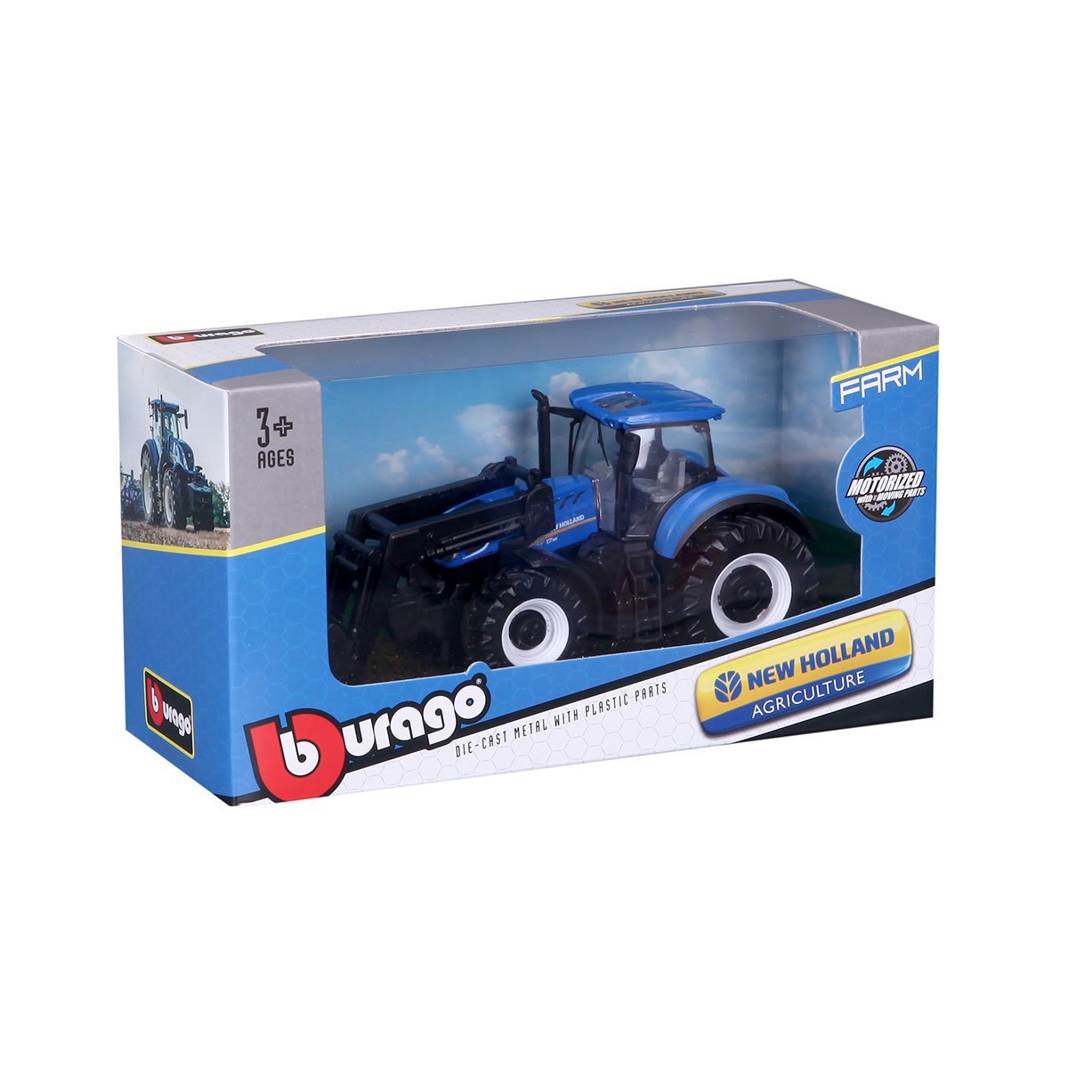 Model New Holland t7.315 Ciągnik z ładowaczem czołowym 1:32 Seria Farm Bburago 18-31632 Niebieski - obrazek 7