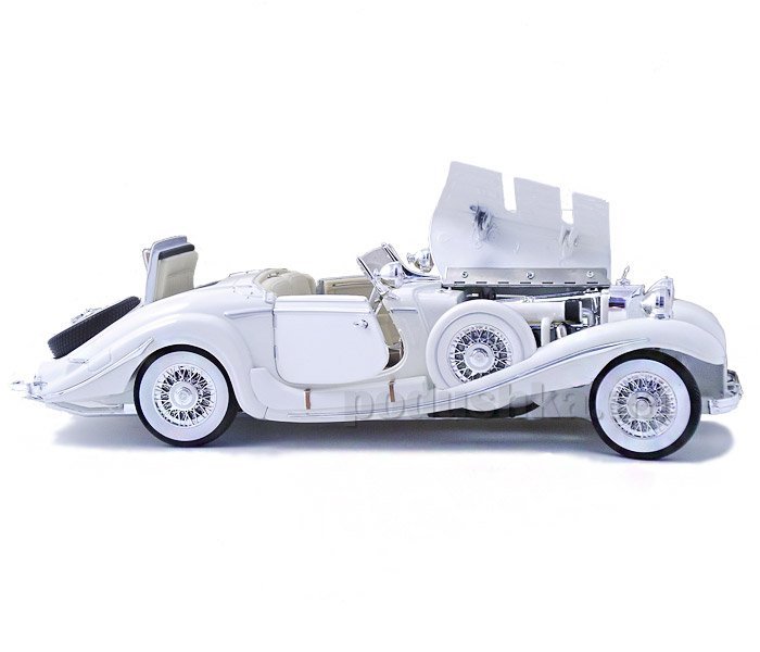 Model samochodu Mercedes Benz 500 K Typ Specialroadster 1936 Macharadga 36055 biały Maisto - obrazek 3