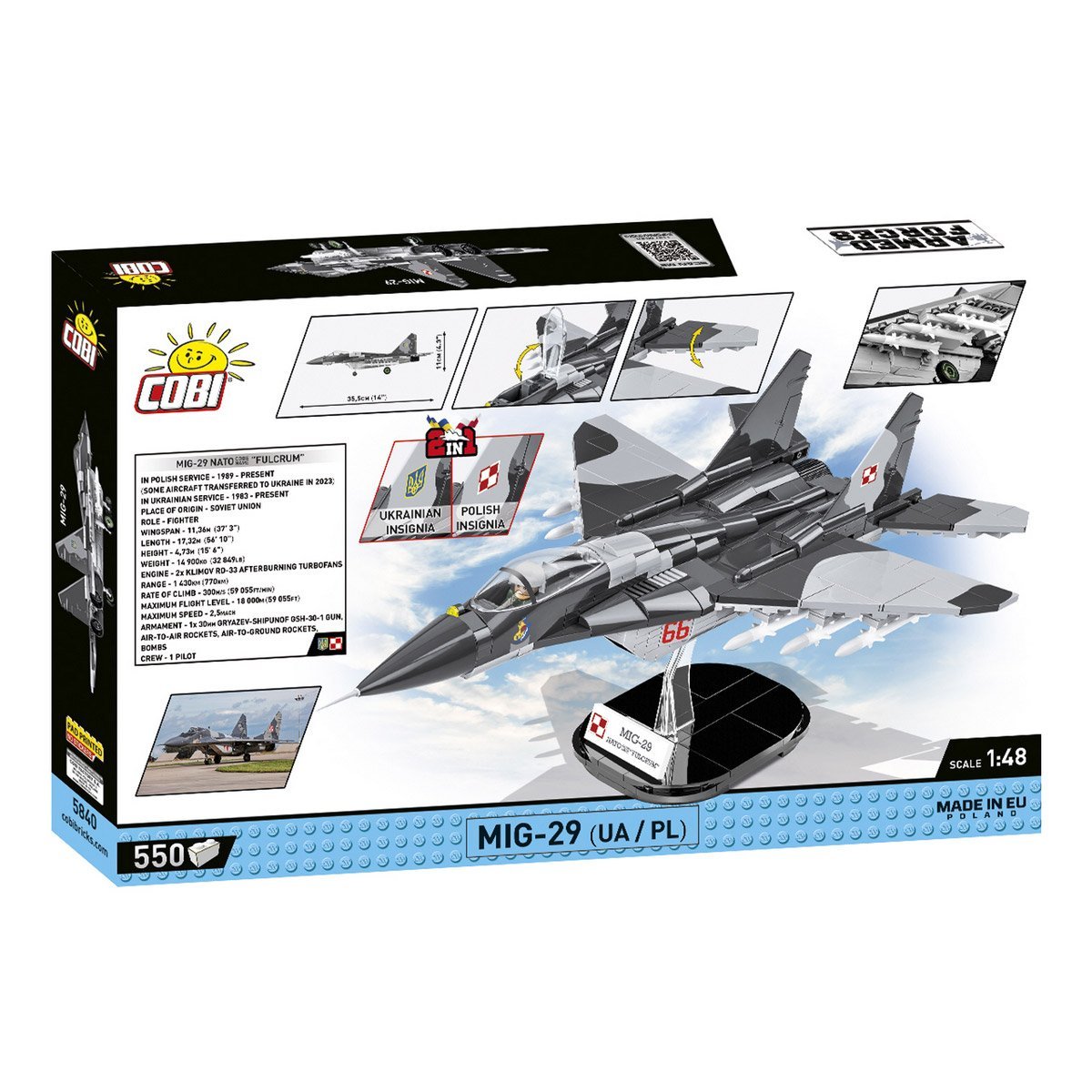 Samolot designerski MiG-29 UA/PL Fulcrum 550 części Cobi COBI-5840 - obrazek 2